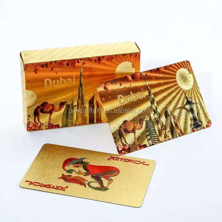 New Dubai Burj Khalifa gold foil playing cards customized washable playing card plastic foil poker cards for party game