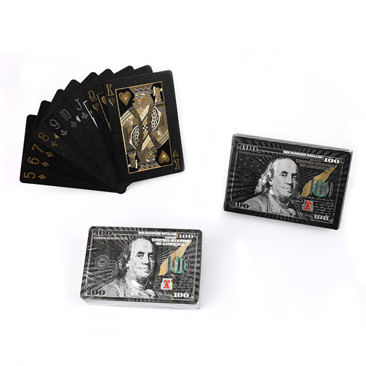 New US dollar 24k gold foil playing cards black poker 999 golden poker cards for fun