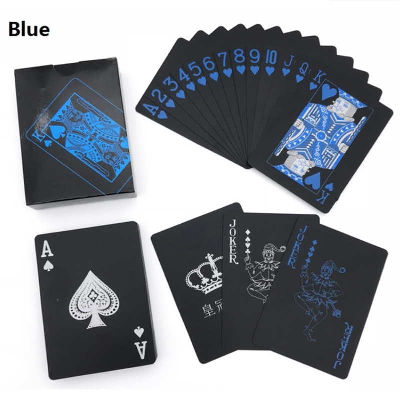 Both sides logo printed red plastic pokers blue black pvc playing cards waterproof for party fun