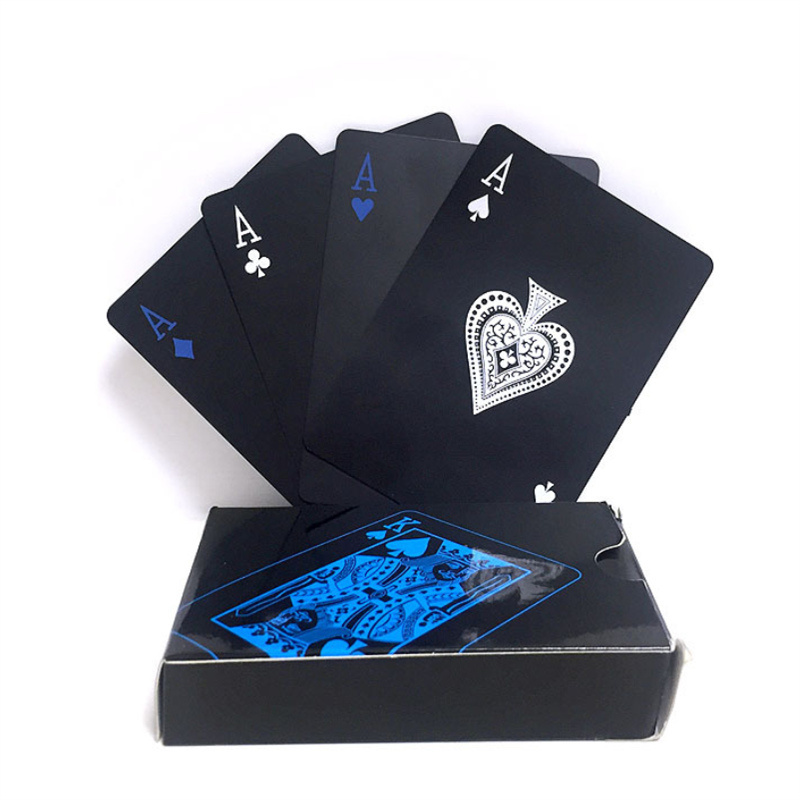 Both sides logo printed red plastic pokers blue black pvc playing cards waterproof for party fun