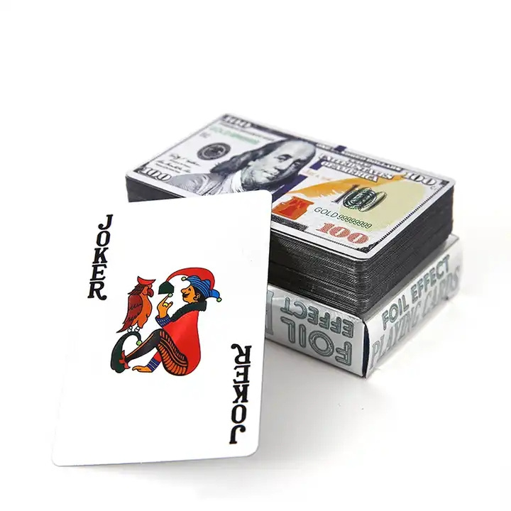 Professional Manufacturer 100 Dollars Silver Foil  Poker Printing Plastic Custom Poker Party Gifts Table Playing Cards