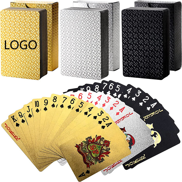 2023 New Custom Personalized Plastic Poker Smooth Waterproof Black Playing Cards Gold Plated Durable Poker Decks Board Games