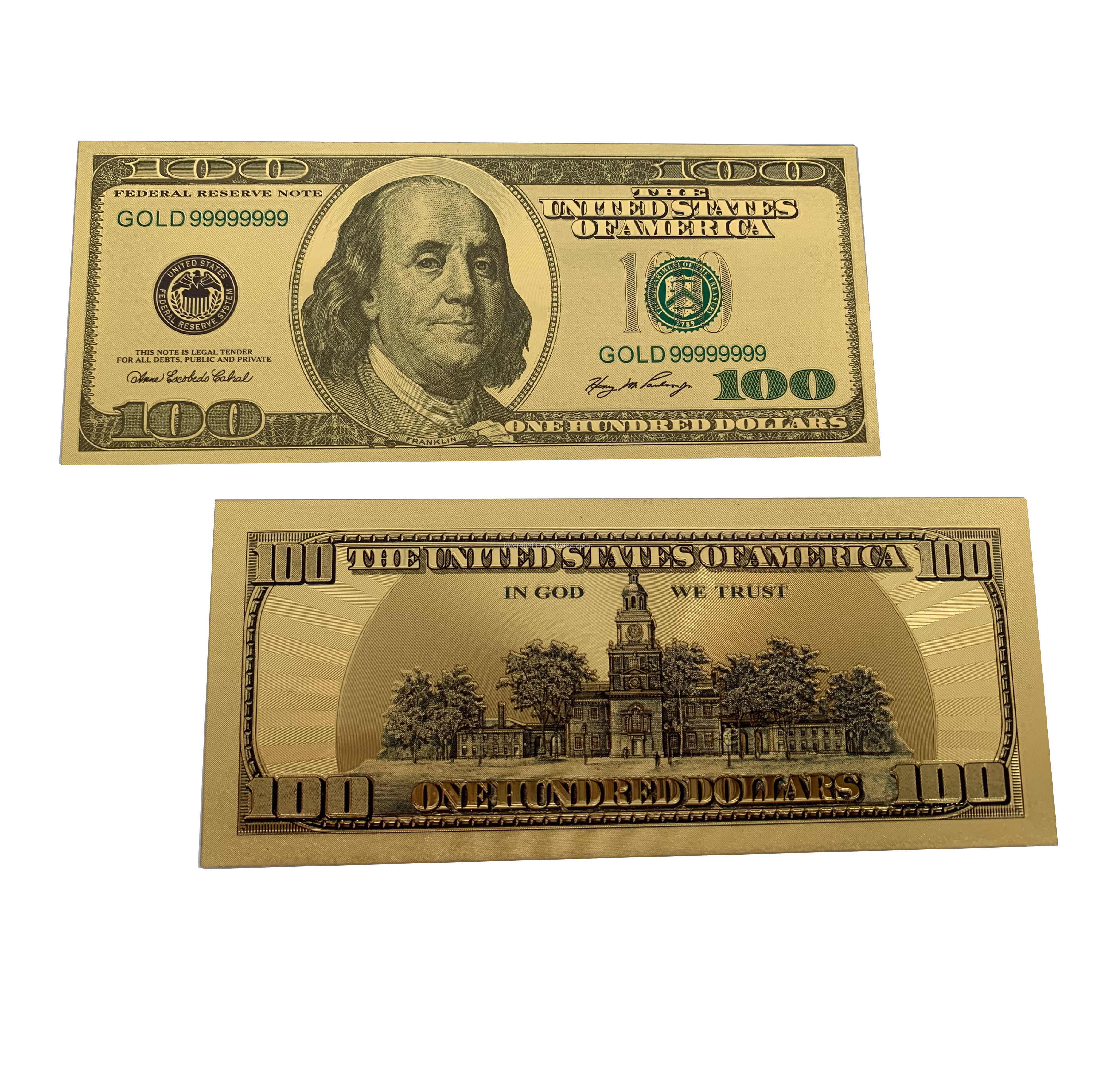 Waterproof USA one hundred dollar gold design $100 dollar bills currency gold foil banknote