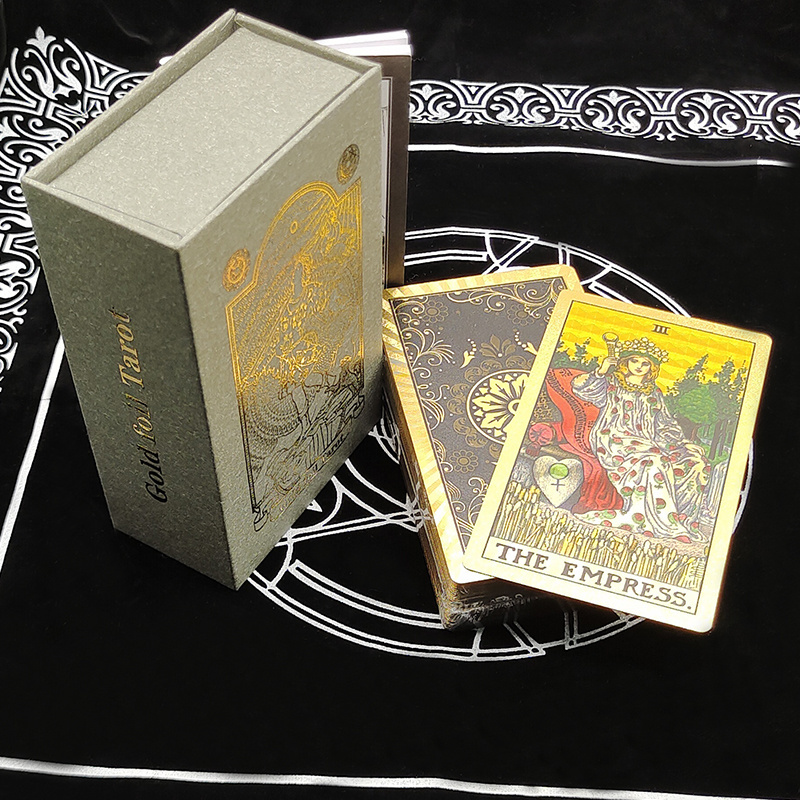 New Custom Wholesale Board Game Deck Printing Sliver Gold Pink Gold Foil Tarot Cards With Box and Guidebook