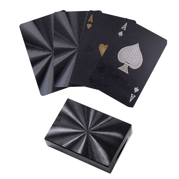 Custom printing PVC poker cards waterproof diamond black foil playing cards with silver color printing