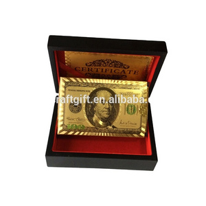 Black brown wooden box Golden poker cards 999.9 US dollar gold foil playing cards metal box