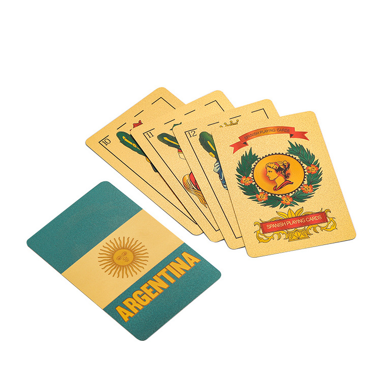 Customized Argentina Gold Deck of Card 24K Poker Smooth 100% Waterproof Spanish Gold Foil Plated Playing Poker Cards