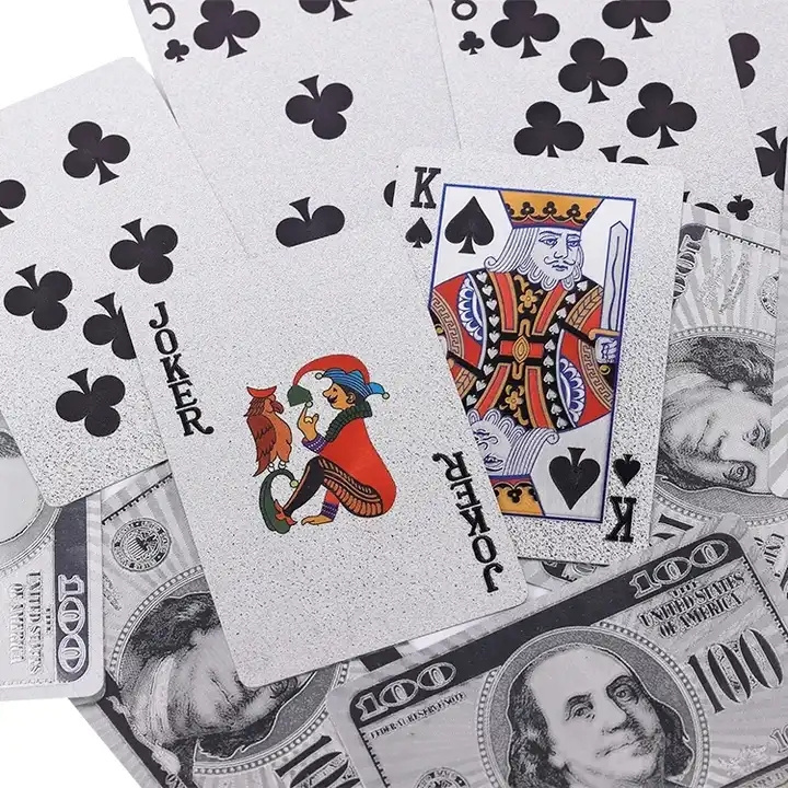 Professional Manufacturer 100 Dollars Silver Foil  Poker Printing Plastic Custom Poker Party Gifts Table Playing Cards