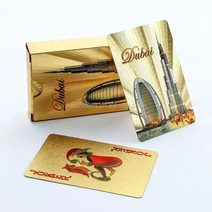 New Dubai Burj Khalifa gold foil playing cards customized washable playing card plastic foil poker cards for party game