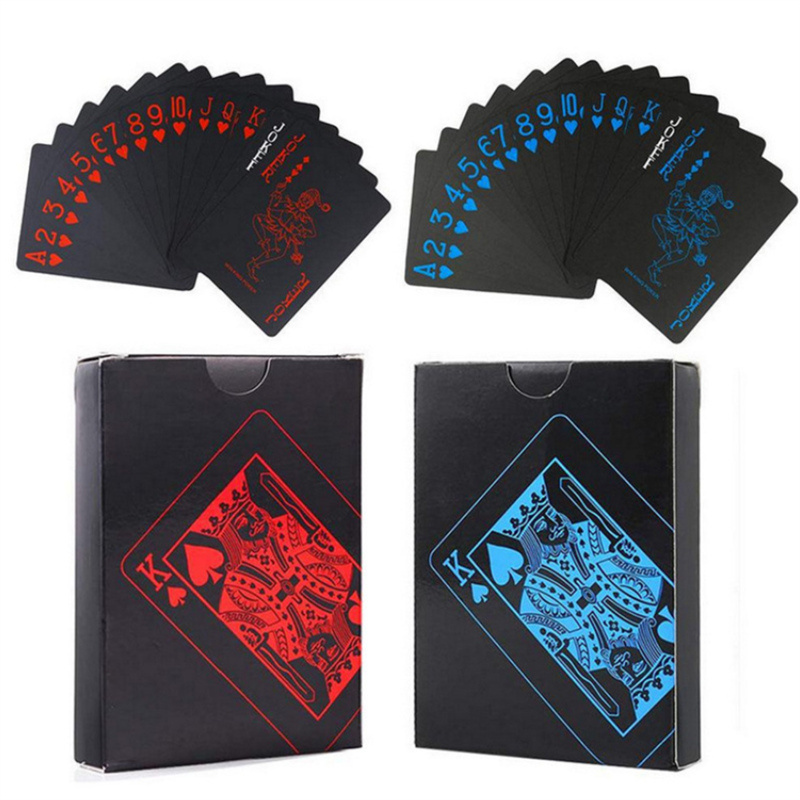 Both sides logo printed red plastic pokers blue black pvc playing cards waterproof for party fun