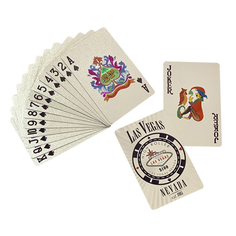 Plastic poker LAS VEGAS  NEVADA waterproof silver foil plated plastic playing cards thickness in metal box