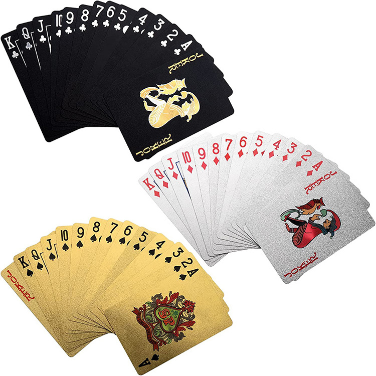 2023 New Custom Personalized Plastic Poker Smooth Waterproof Black Playing Cards Gold Plated Durable Poker Decks Board Games