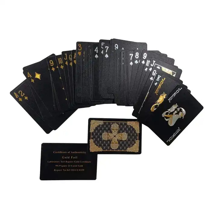 Cool new design skull printed gold foil playing cards customized entertainment game deck waterproof plastic black poker