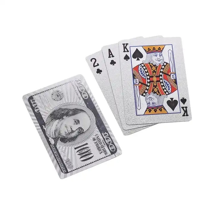 Professional Manufacturer 100 Dollars Silver Foil  Poker Printing Plastic Custom Poker Party Gifts Table Playing Cards