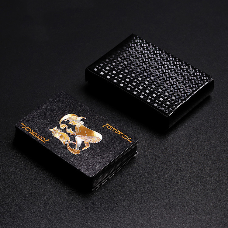 Custom Logo Printing PVC Waterproof Plastic Card Deck Poker Professional Durable Black Foil Playing Cards