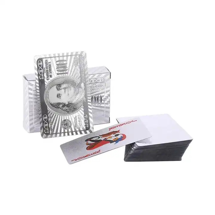 Professional Manufacturer 100 Dollars Silver Foil  Poker Printing Plastic Custom Poker Party Gifts Table Playing Cards