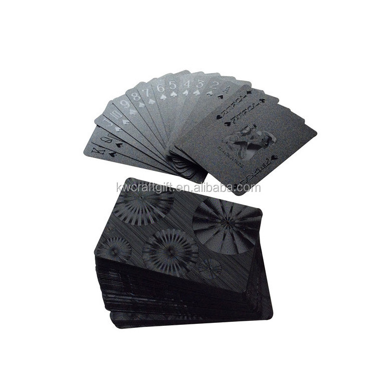 Custom printing PVC poker cards waterproof diamond black foil playing cards with silver color printing