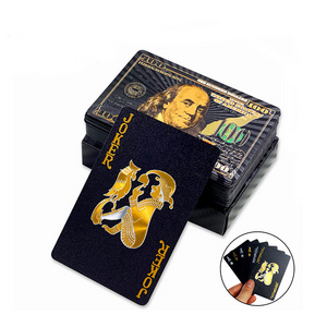 New US dollar 24k gold foil playing cards black poker 999 golden poker cards for fun