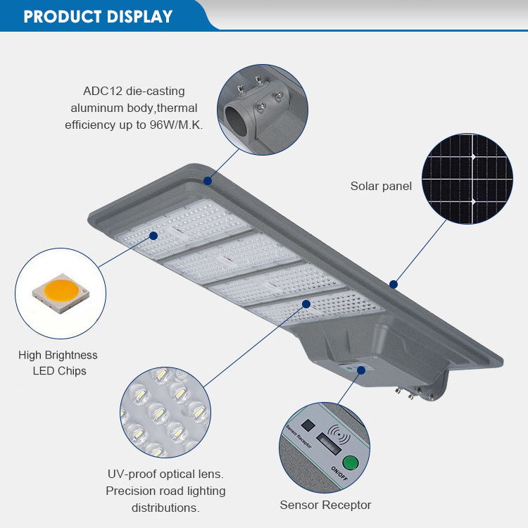 COVEDA Large Capacity Battery Motion Sensor Outdoor Ip66 Waterproof 300w 400w 500w Solar Street Light