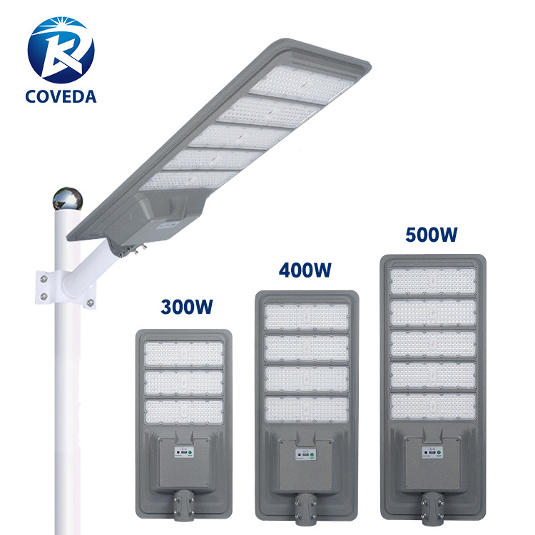 COVEDA Large Capacity Battery Motion Sensor Outdoor Ip66 Waterproof 300w 400w 500w Solar Street Light