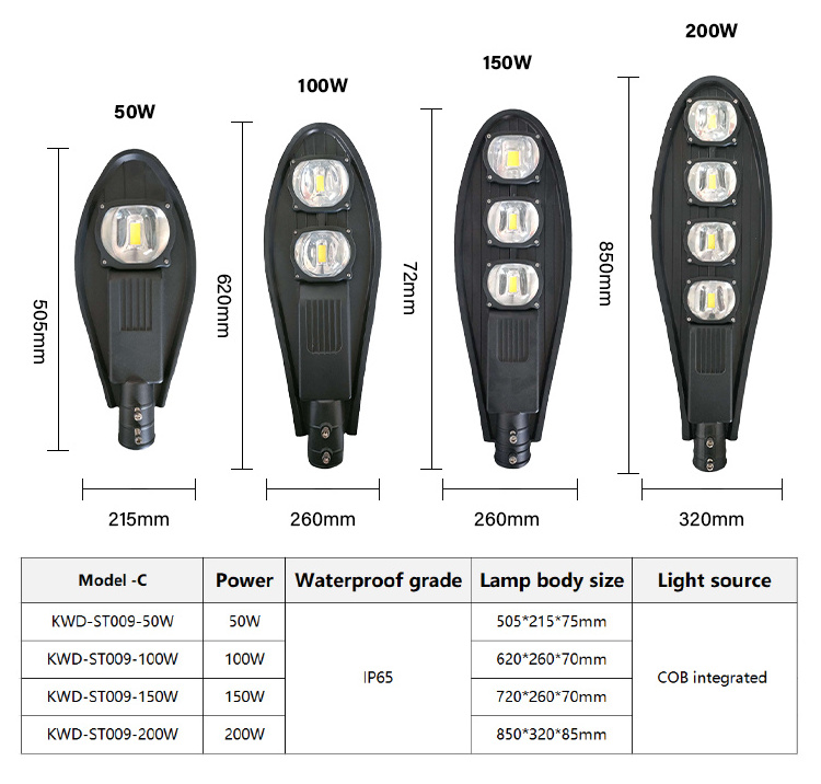 High Lumen Module Ip65 Waterproof Streetlights Aluminum Outdoor Road Lamp 50w 100w 150w 200w 250w Cob Electric Led Street Light