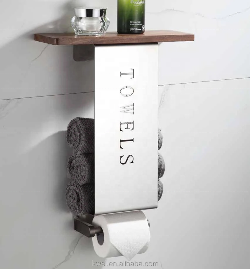 Bathroom Towel Shelf Rack with Hook Stainless Steel Shower Wall Hand Towel Holder Rack Black Vertical Towel Bar