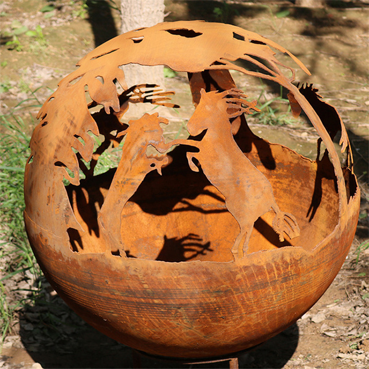 Custom Metal Globe Firepit Fire Ball Garden Decoration Camping Corten Steel Sphere Fire Pit