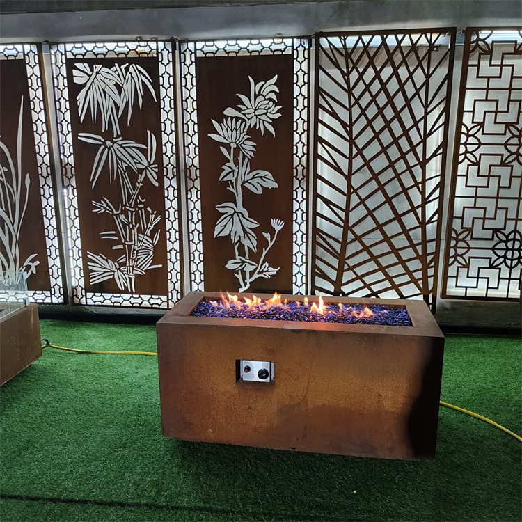 Rust Steel Gas Fire Pit Table Rectangular Gas Fire Place Smokeless Outdoor Corten Steel Gas Propane Fire Pit