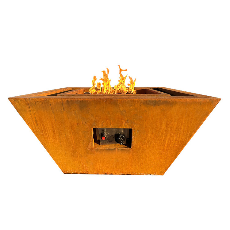 Corten Steel Gas Firepit Outdoor Propane Fireplace Heater Water Feature Gas Pool Fire Bowl