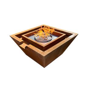 Corten Steel Gas Firepit Outdoor Propane Fireplace Heater Water Feature Gas Pool Fire Bowl