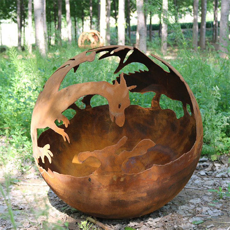 Custom Metal Globe Firepit Garden Decoration Wood Burning Fire Ball Corten Steel Sphere Fire Pit