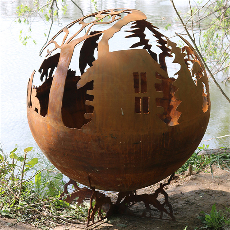 Custom Metal Globe Firepit Fire Ball Garden Decoration Camping Corten Steel Sphere Fire Pit