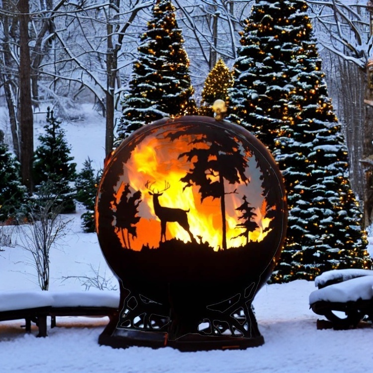 Custom Metal Globe Firepit Garden Decoration Wood Burning Fire Ball Corten Steel Sphere Fire Pit