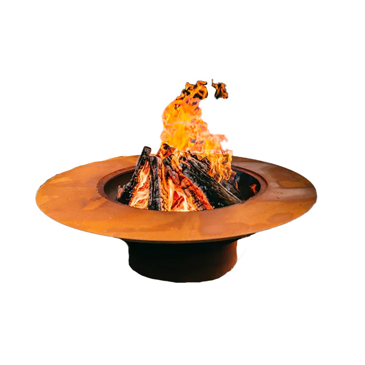 Outdoor Fire Pit Garden Corten Steel Fire Bowl Wood Burning Fire Pit with Wide Edge