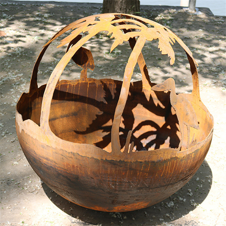 Custom Metal Globe Firepit Garden Decoration Wood Burning Fire Ball Corten Steel Sphere Fire Pit