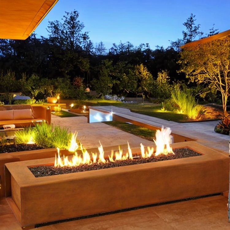 Rust Steel Outdoor Propane Fire Pits Burner Rectangular Gas Fire Place Corten Steel Natural Gas Fire Pit Table