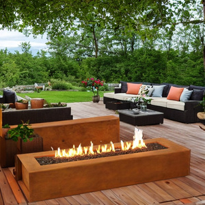 Rust Steel Gas Fire Pit Table Rectangular Gas Fire Place Smokeless Outdoor Corten Steel Gas Propane Fire Pit