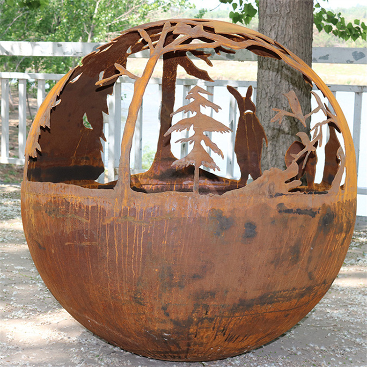 Custom Metal Globe Firepit Fire Ball Garden Decoration Camping Corten Steel Sphere Fire Pit