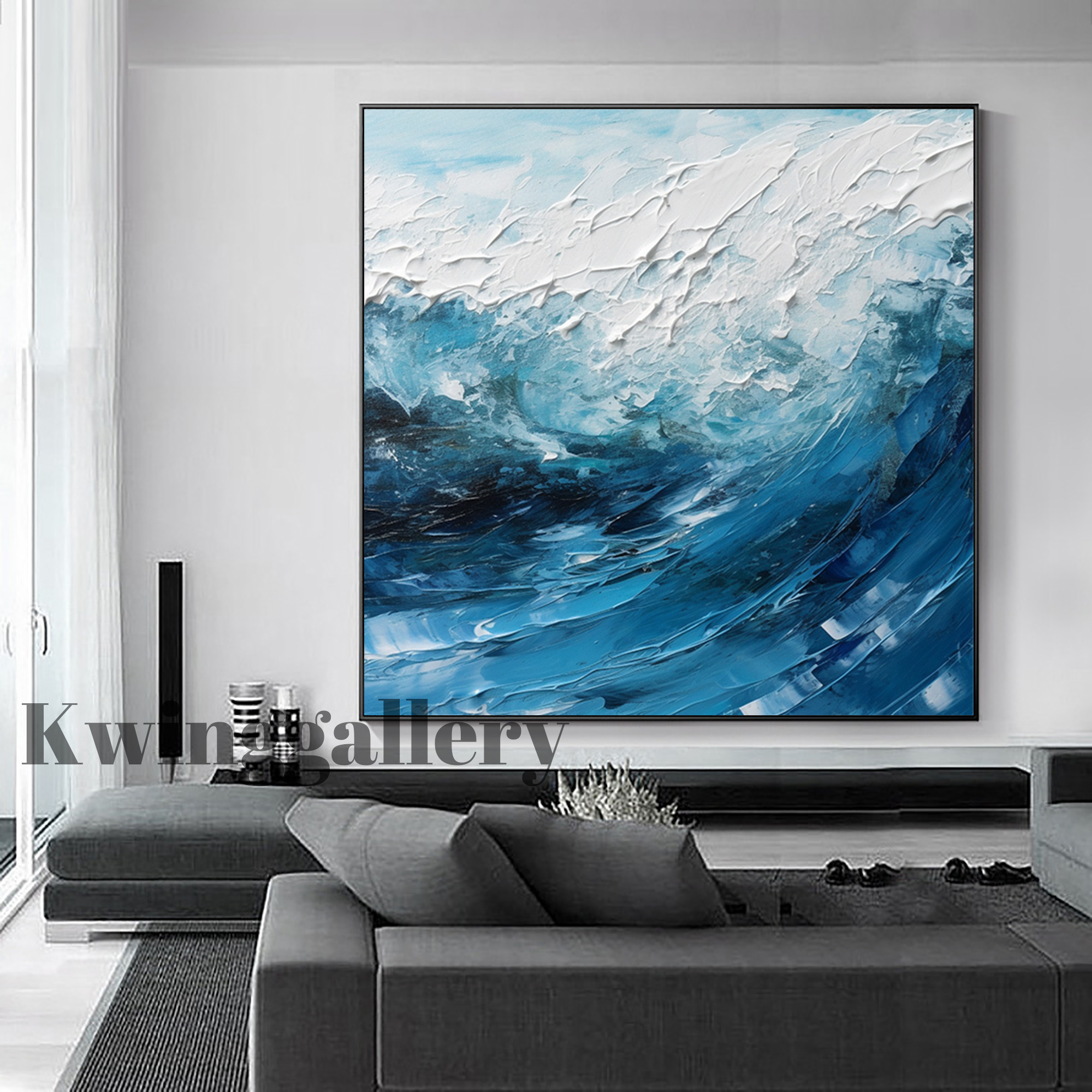 Handmade Ocean Landscape Oil Painting Original Abstract Seascape Custom Minimalist Blue Canvas Wall Art Living Room Home Decor