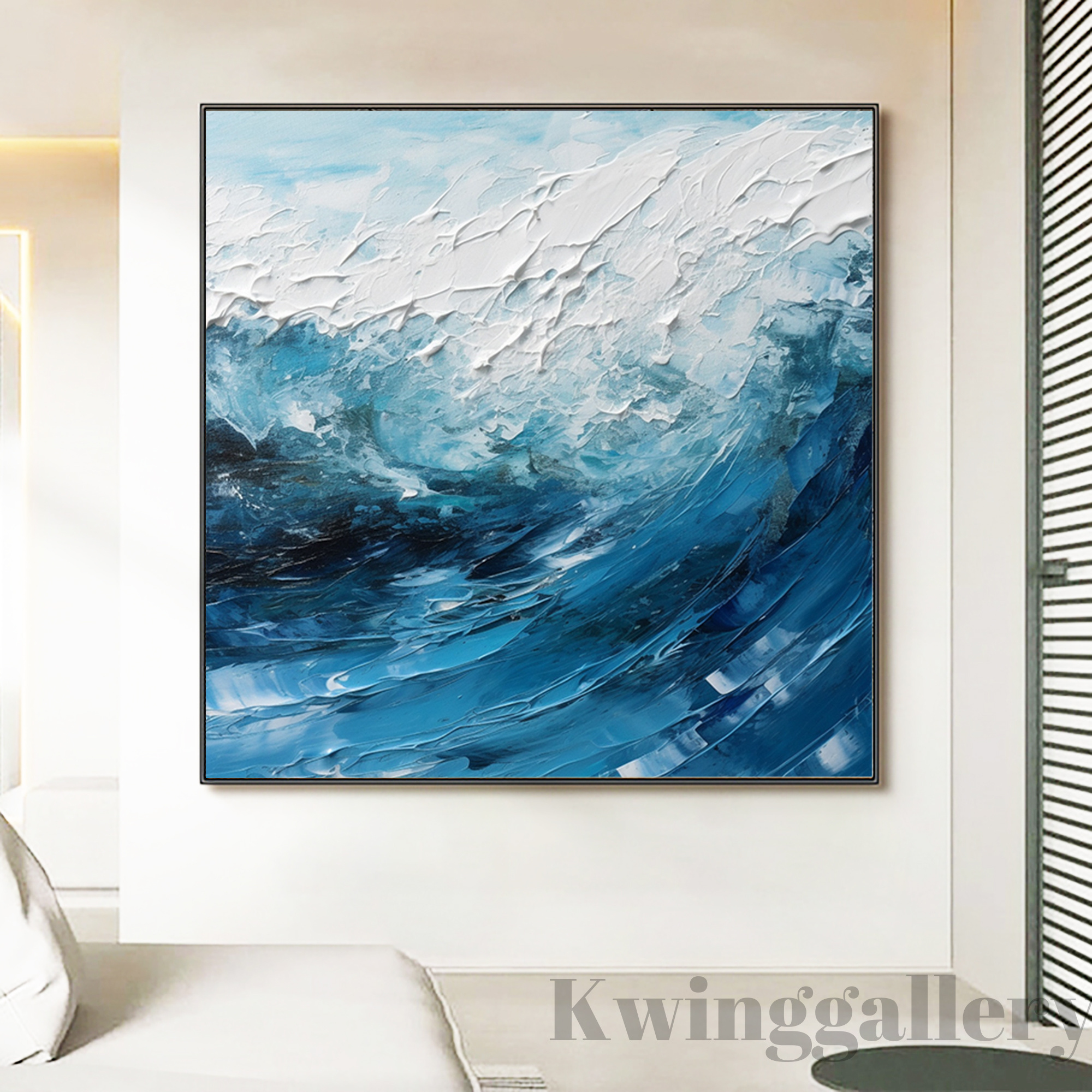 Handmade Ocean Landscape Oil Painting Original Abstract Seascape Custom Minimalist Blue Canvas Wall Art Living Room Home Decor