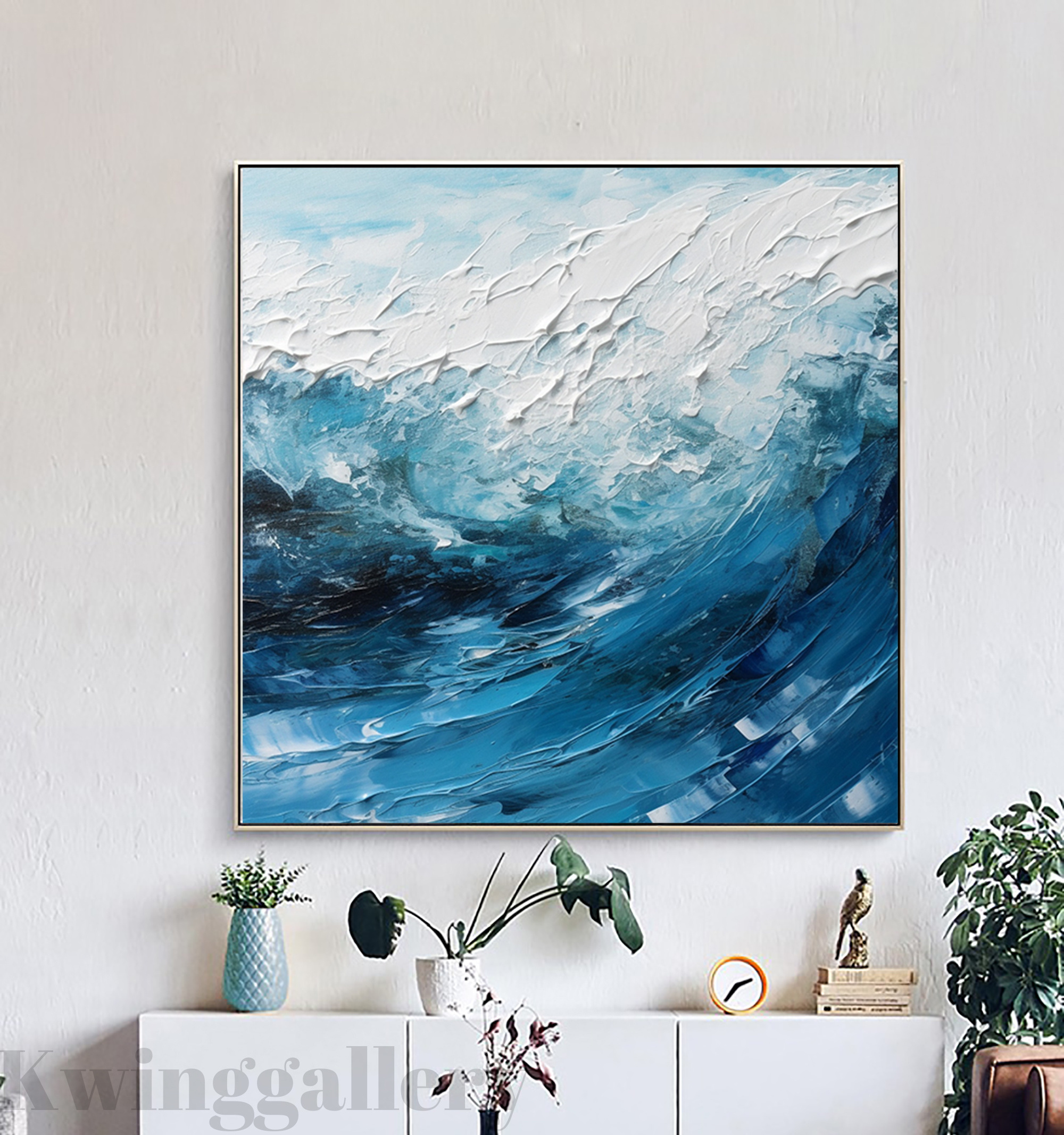 Handmade Ocean Landscape Oil Painting Original Abstract Seascape Custom Minimalist Blue Canvas Wall Art Living Room Home Decor