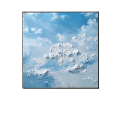 Handmade Blue Sky And White Cloud Oil Painting Abstract Landscape Home Decor Minimalist White Clouds 3D Textured Canvas Wall Art