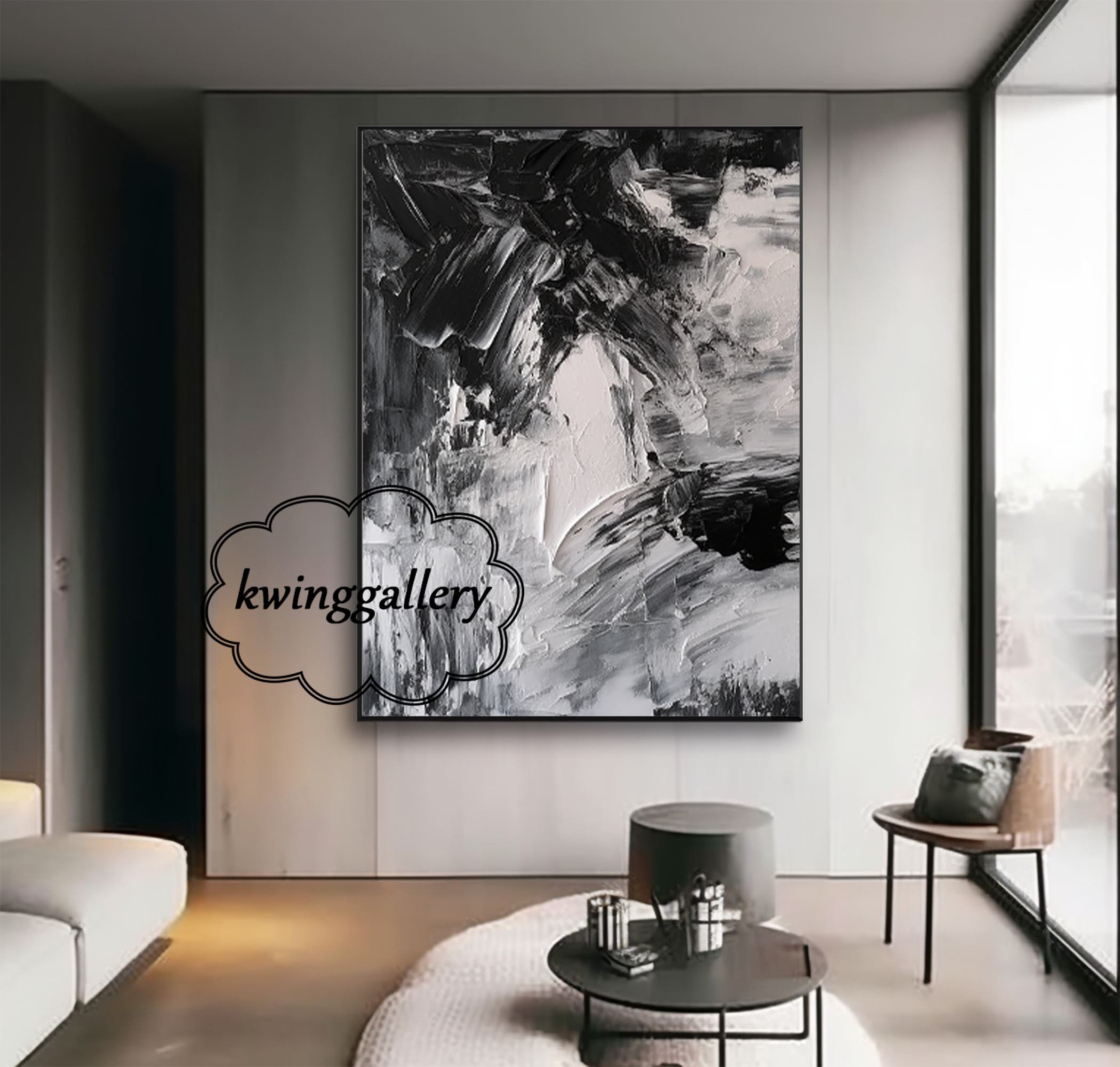 Handpainted Large Wall Art Decor Black and White painting Modern Art Acrylic Abstract Oil Painting On Canvas Living Room Decor