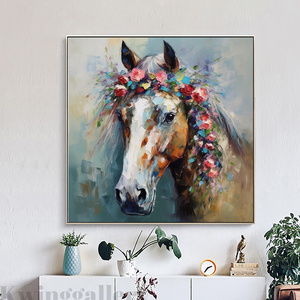 Horse With Spring Blooming Flowers Painting Animal Original Art Horse Oil Painting Horse With Flowers Art Modern Home Wall Decor