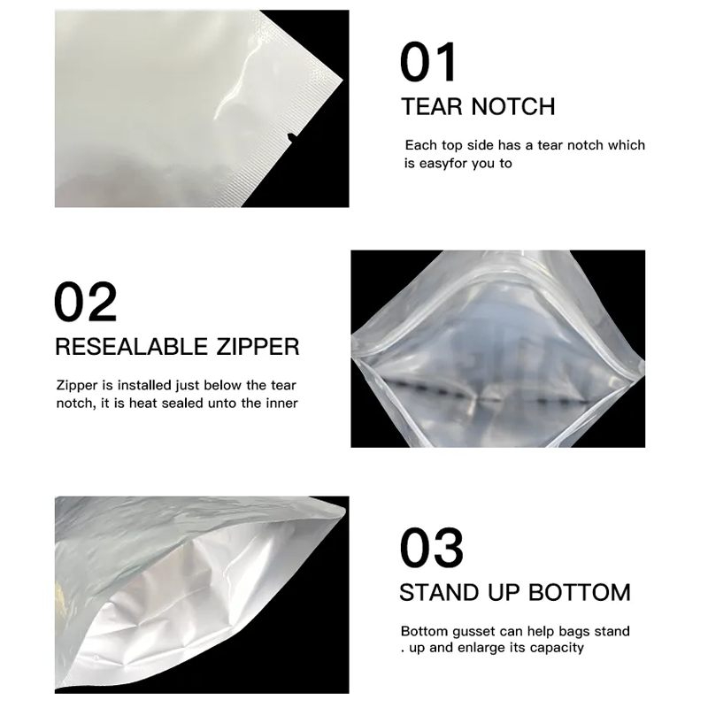 Silver Food Grade Autoclave Vacuum Heat Sealable Plain Aluminum Foil Mylar Bag Open Top Packing Bulk Food Storage Retort Pouch