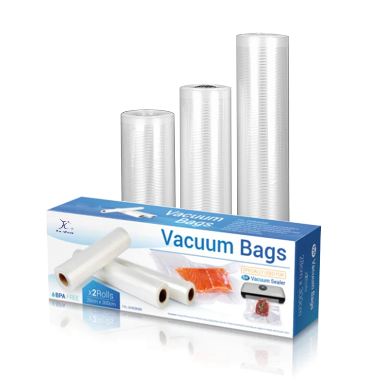 Custom 300X400 Embossed Food Grade Plastic Package Vacuum Sealer Bag Transparent Frozen Vacuum Packing Pouch Rolls and Box