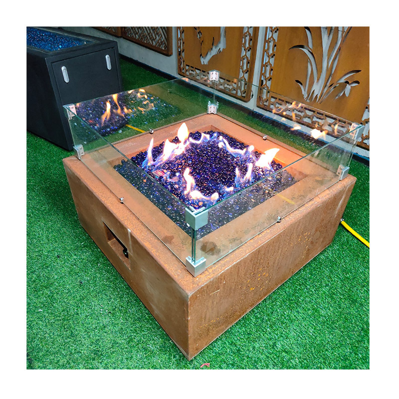 Rectangle outdoor gas fire pit table in garden