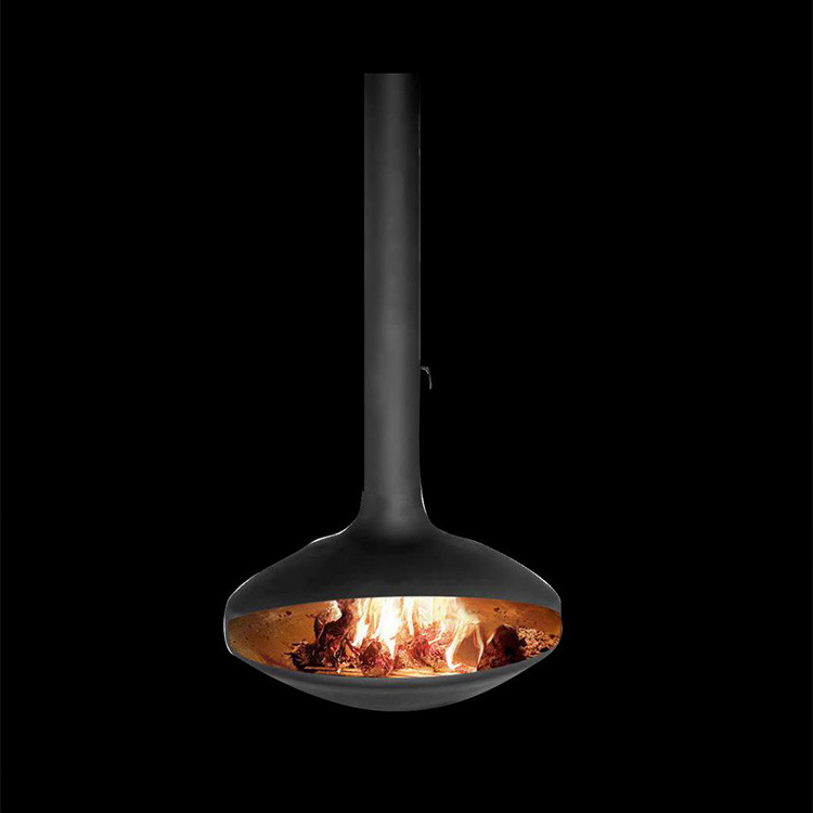 Europe Hot Sale Hanging Indoor Heaters Ceiling Mounted Round Wood Burning Suspended Fireplace