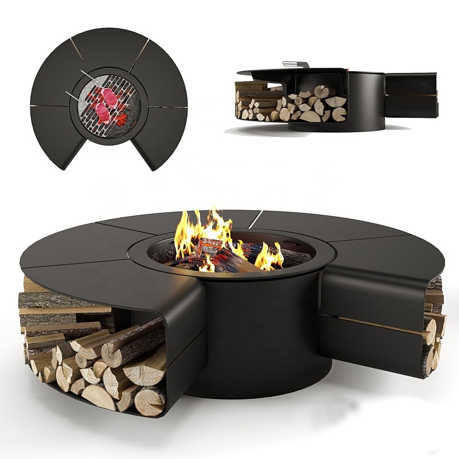 Outdoor Smokeless Fire Pit Table Patented Steel Fire Pit with Garden Furniture Set