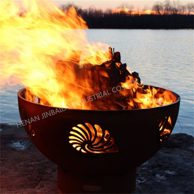 Outdoor corten steel globe fire pit sphere phoenix shape fire ball